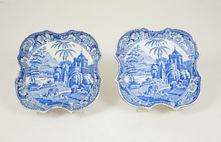 (2) English Blue & White Pearlware Scalloped Dishes.