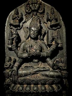 Large Pala Buddhist Black Stone Statue