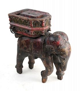 Indian Polychrome Carved Elephant