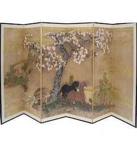 Hand Painted Chinese 6 Panel Screen