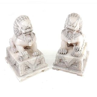 Pair of Chinese Soapstone Carved Lions