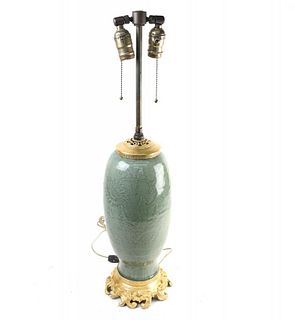 Chinese Celadon and Gilt Mounted Lamp