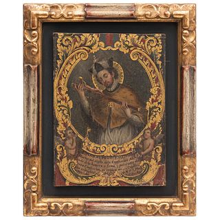 SAN JUAN NEPOMUCENO MÉXICO, SIGLO XVIII Grabado coloreado al óleo. Detalles de conservación 26 x 18 cm