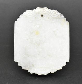 Chinese Jade Carved Plaque w/ Peach, 18th C.