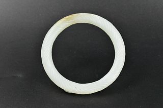 Chinese White Jade Carved Bangle,Qing Dynasty