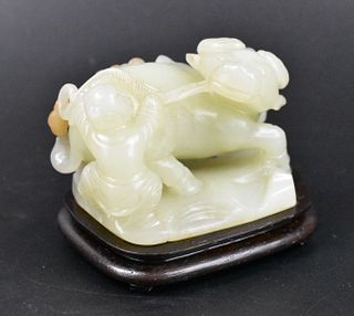 Chinese Jade Carving of Boy & Buffalo on Stand