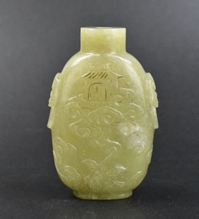 Chinese Jade Carved Snuff Bottle w/ Figure,Qing D.