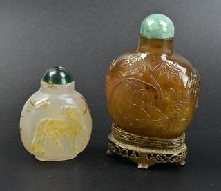 2 Chinese Agate Carved Snuff Bottle, Qing Dynasty