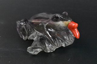 Chinese Crystal Frog Shaped Snuff Bottle, Qing D.