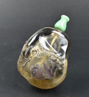 Chinese Smoky Quartz Snuff Bottle w/Goldfish,QingD