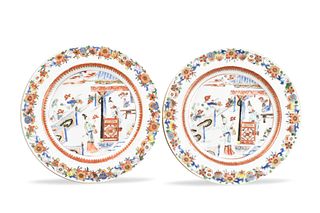 Pair Chinese Famille Rose Plates w/ Figures,18th C