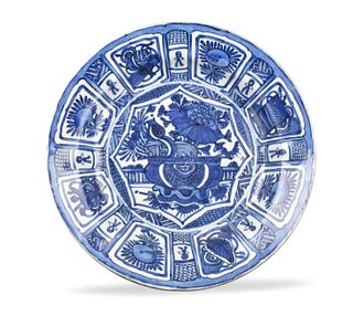 Chinese Kraak Blue & White Plate w/Planter, Ming D