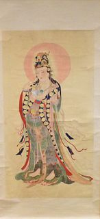Large Chinese Painting of Guanyin, Late Qing D.