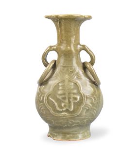 Chinese Longquan Celadon "Fu" "Shou"Vase,Ming D.