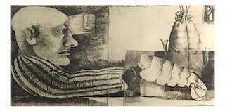 German Etching, Man With Lobster