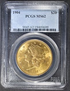 1904 GOLD $20 LIBERTY  PCGS MS-62