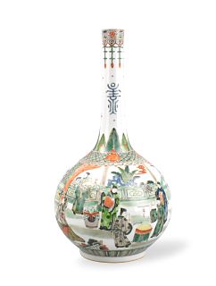 Chinese Famille Verte Vase w/ Figures, 20th C.