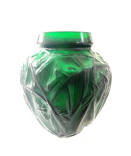 R. Lalique Green Glass Sauterelles Vase