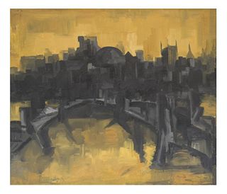 Frank Brow, Cityscape, Oil on Canvas