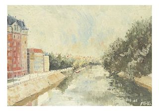 Impressionist School, Framed Canal Scene