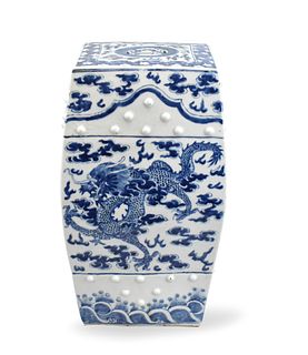 Chinese Blue & White Garden Stool w/ Dragon,19th C