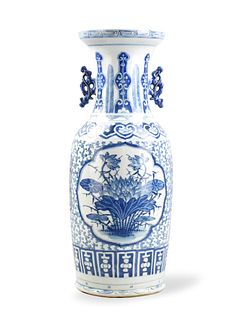 Chinese Blue & White Vase w/Lotus Flower, 19th C.