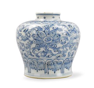 Chinese Blue & White Jar w/ Scrolling Lotus,19th C