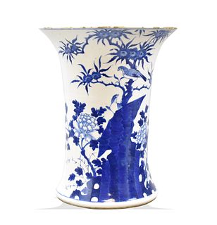 Large Chinese B & W Gu Vase w/Bird Flower ,19th C.