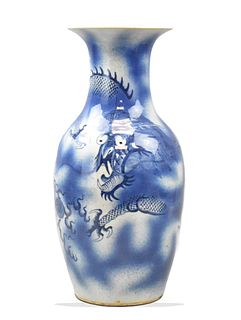 Chinese Blue and White Dragon Vase, 19th C.