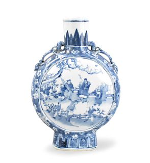 Chinese Blue & White Moonflask Vase w/ Figures