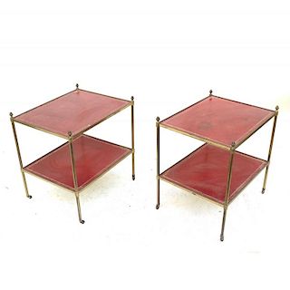 Brass & Tooled Red Leather Side Tables