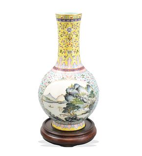 Chinese Famille Rose Globular Landscape Vase,ROC P
