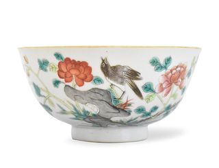 Chinese Famille Rose Bowl w/ Birds & Flower,19th C