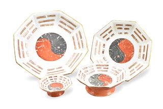 Set 4 Chinese Bagua Octagonal Stem Plates,19th C.
