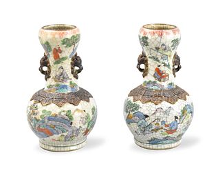 Pair Chinese Ge Glazed Famille Rose Vase,19th C.