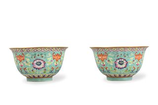 Pair of Chinese Turqouise Famille Rose Bowl,ROC P.