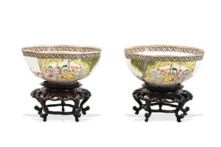 Pair of Eggshell Famille Rose Bowl & Stand, ROC P.
