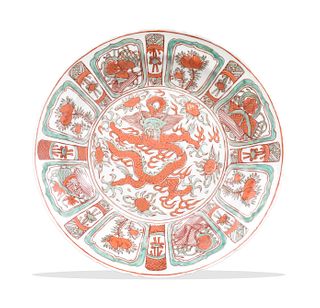 Chinese Green & Iron Red Dragon Plate,ROC Period
