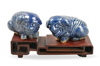 Pair of Chinese Blue Glazed Beast Figure,19th C.