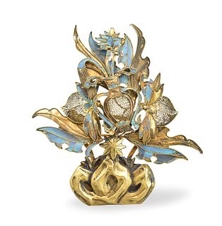 Chinese Gilt Bronze Brooch w/ Kingfishers,Qing D.