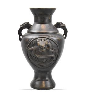 Chinese Bronze Cast Dragon Vase, Qing Dynasty