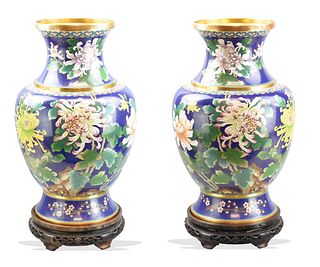 Pair of Large Chinese Cloissone Vases, ROC Period