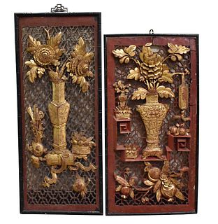 2 Chinese Gilt Lacquered Wood Panel,Qing Dynasty