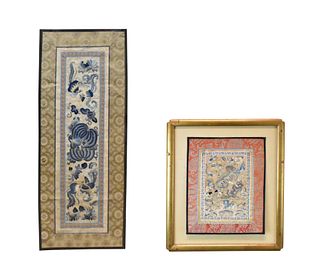 2 Chinese Embrodeiry Lion & Textile,Qing Dynasty