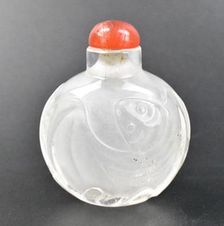 Chinese Glass Carved Snuff Bottle w/ Bats,Qing D.