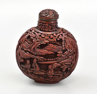 Large Chinese Cinnabar Carved Snuff Bottle,19th C.