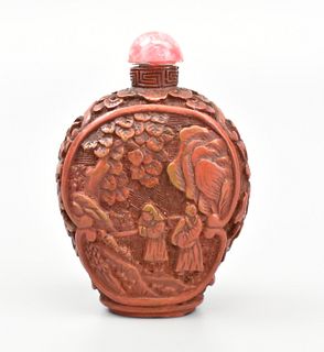 Chinese Cinnabar Carved Snuff Bottle,Qing Dynasty