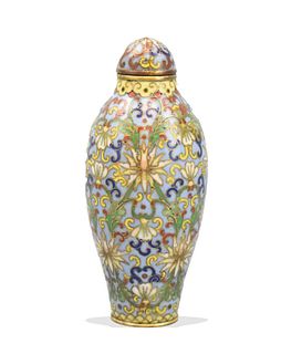 Chinese Cloisonne"Lotus"Snuff Bottle,19th C.