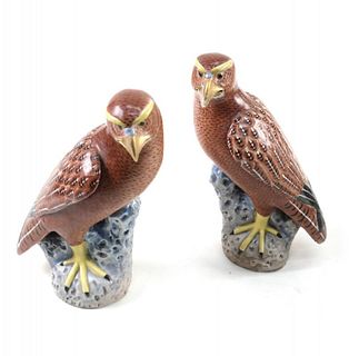 Pair of Chinese Porcelain Hawk Figures