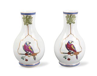 Pair of Chinese Export Vases w/ Parrots, 19th C.